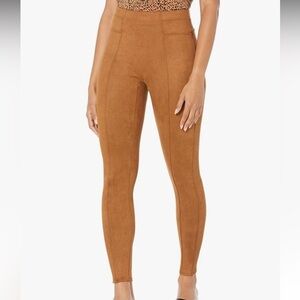 SPANX Faux Suede Leggings Pants High Waist L Tan Rich Caramel